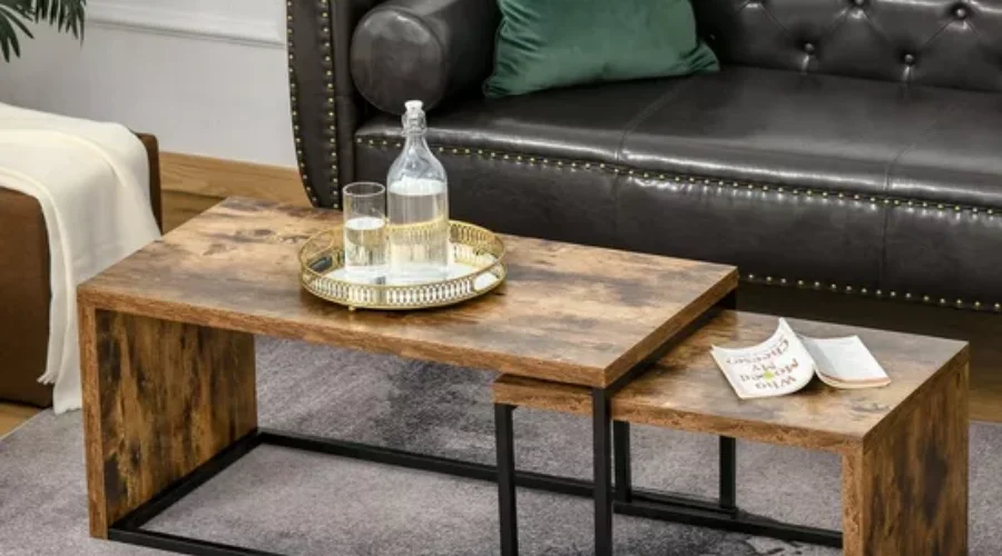 2 Pieces Coffee Tables Set Industrial