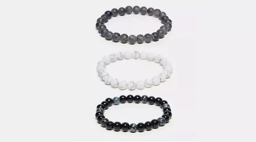 3-pack festival men’s bead bracelets in black and white