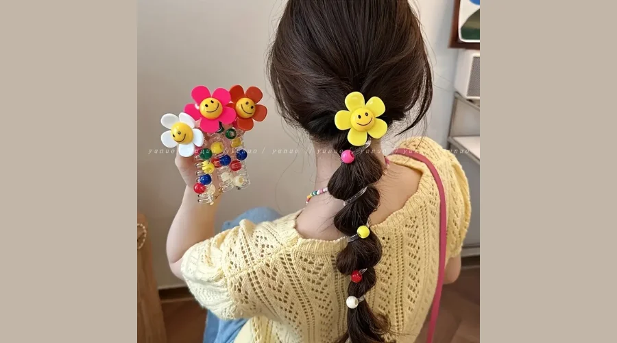 4pcs Colorful Beaded Phone Cord Hair Ties