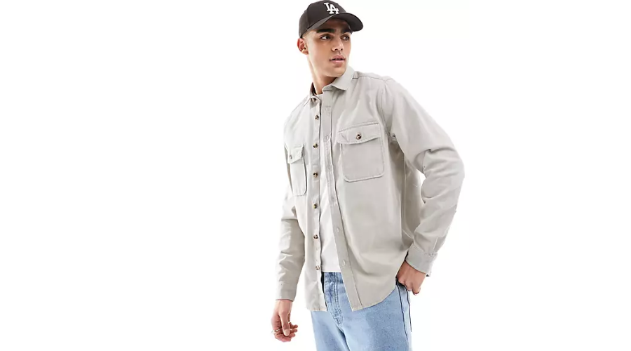 ASOS DESIGN Overshirt in Cotton in Light Grey