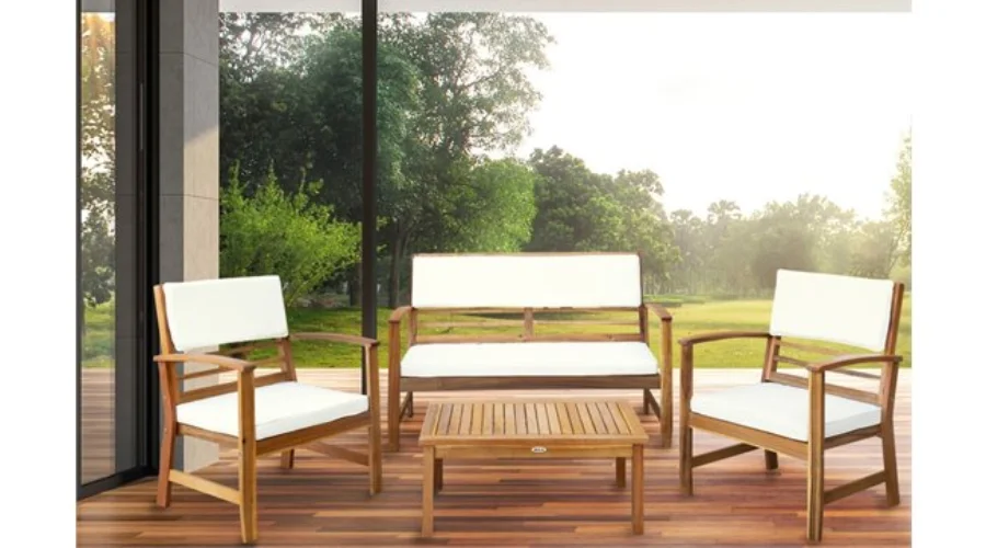 Acacia Wood Garden Set with Table, Bench  And 2 Aktive Garden Armchairs