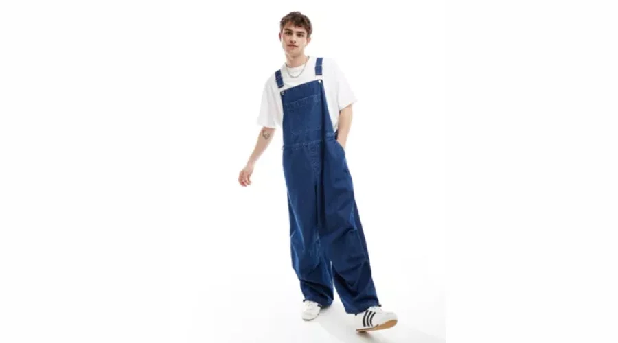 Oversized Denim Parachute dungarees in mid wash blue color