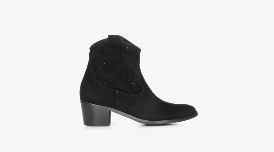 Black Openwork Suede Cowboy Boots