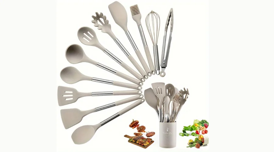 Brodark 12pcsset, Silicone Kitchen Utensils Set With Stainless Steel Handle