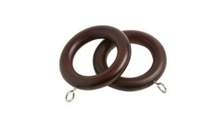 Brown Pack of 8 Wooden Curtain Pole Ring Hooks with Eyes