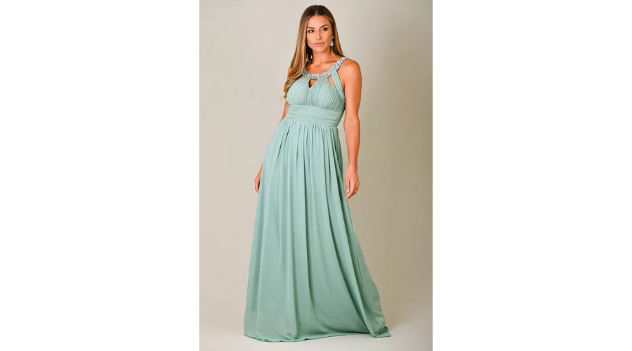 Diamante Neck Chiffon Maxi Dress