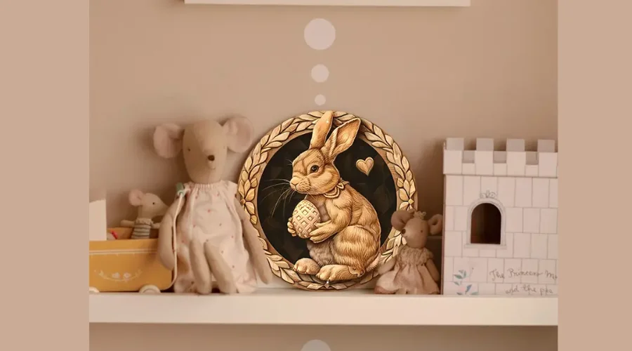 Easter Bunny Holding An Egg with Heart Pattern