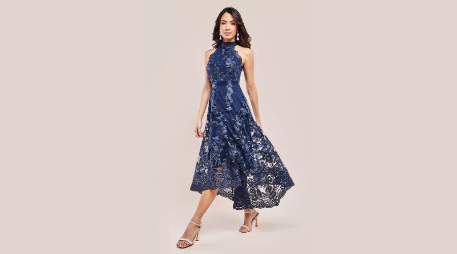 Halter Neck Lace High And Low Dress | Findwyse