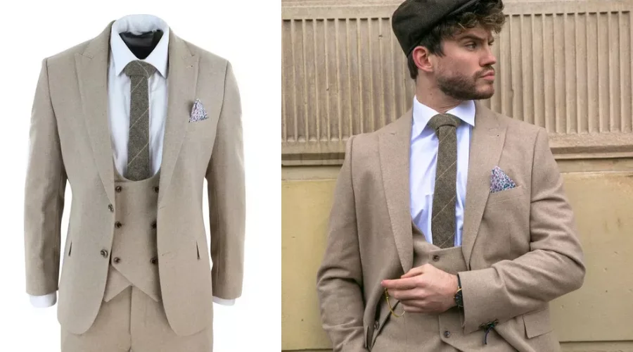 Harry Brown 3 Piece Suit Tan Brown Double Breasted