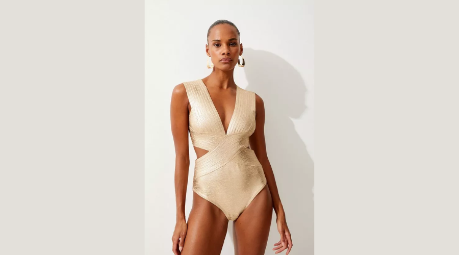 Karenmllen Foil Bandage Textured V-Neck Swimwear for women 