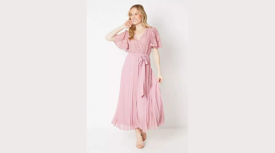 Lace Pleated Wrap Midi Dress | Findwyse