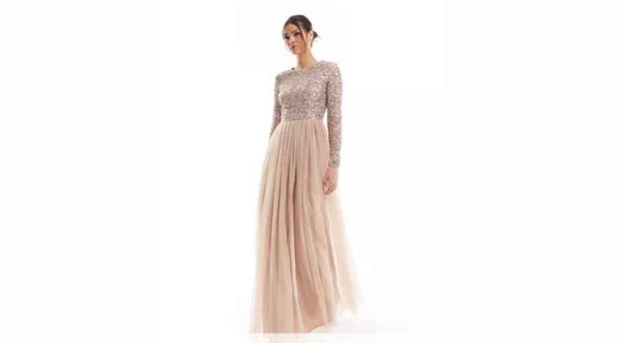 Long sleeve tulle bridesmaid maxi dress