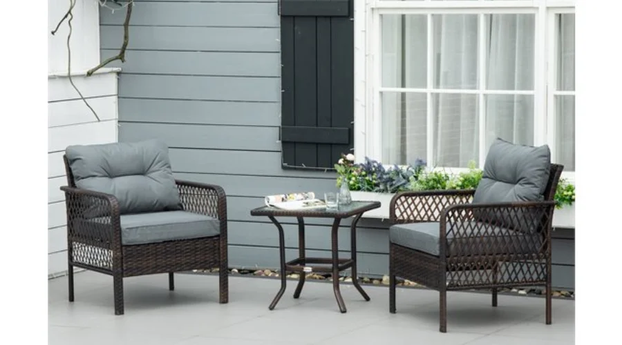Outsunny Rattan Furniture Set 3 Pieces of Garden 2 Armchairs