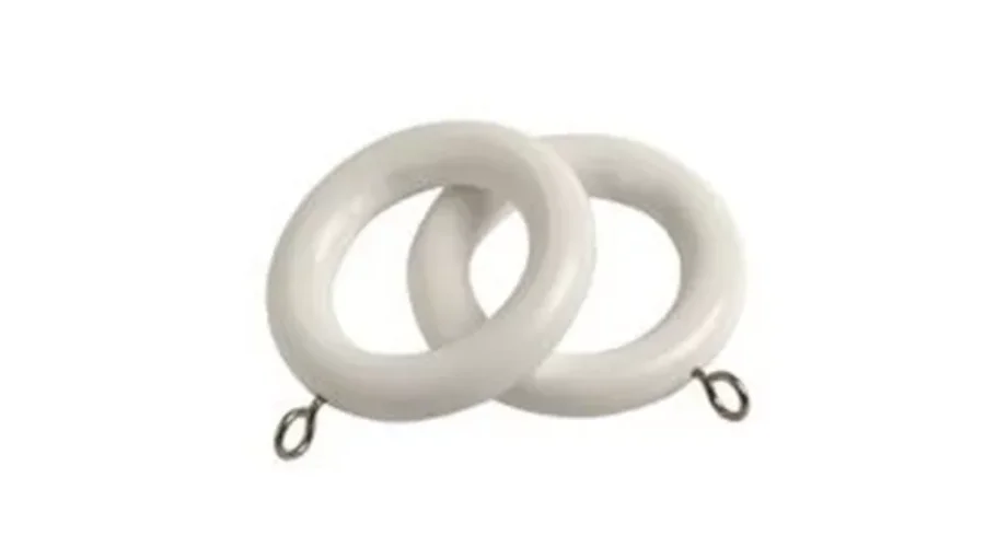 Pack of 32 Wooden Curtain rings for pole with eyes in white