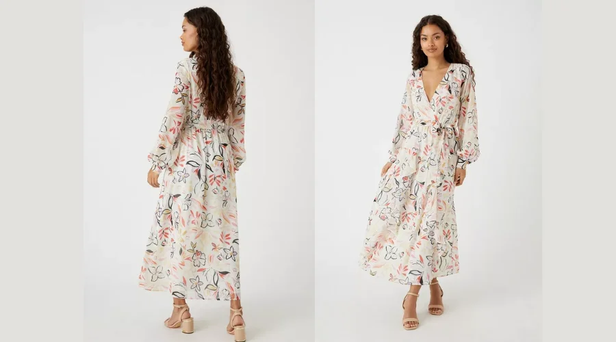 Petite Abstract Printed Ruffle Front Maxi Dress