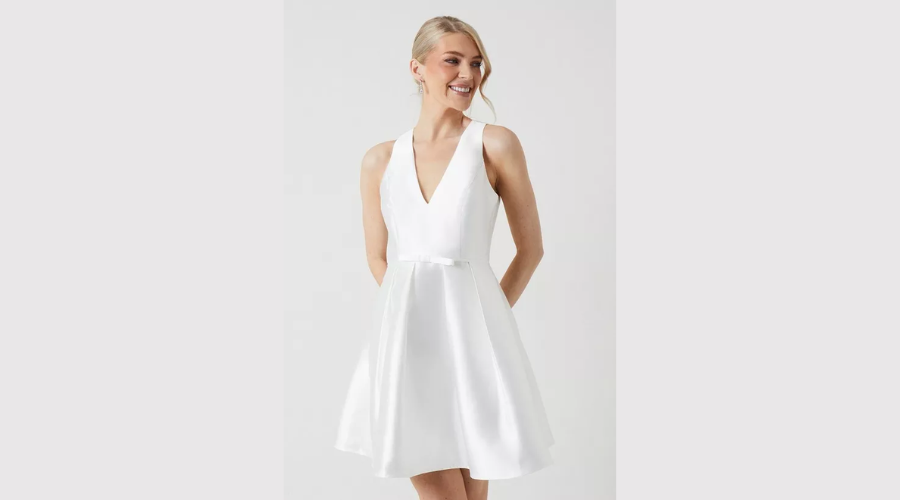 Plunge Neck Bow Waist Mini Dress | Findwyse