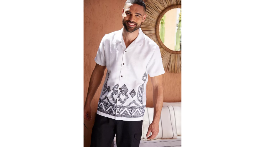 Revere Collar Embroidered Short Sleeve