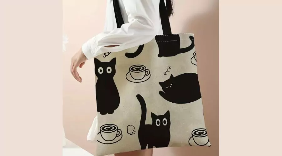 Kawaii Chic Large Capacity Shoulder Canvas Tote Bag in black & White colour prints