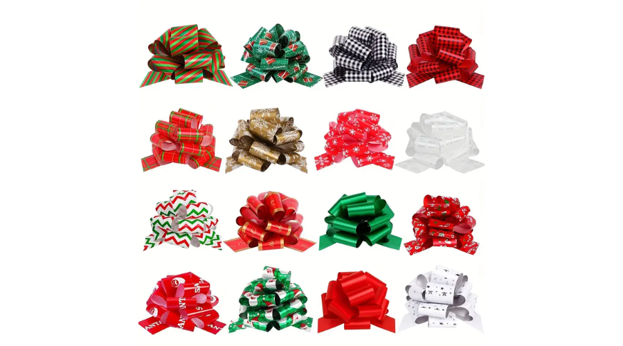 16 Pieces, Christmas Gift Wrap Pull Bows, Large Ribbon Bows Wrapping Accessory