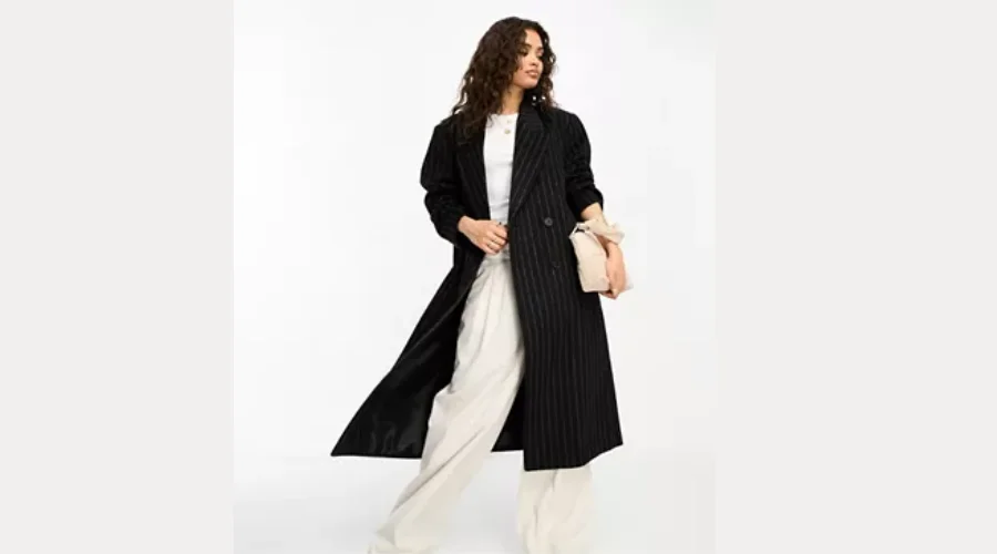 ASOS DESIGN Petite oversized dad coat in black with pinstripe