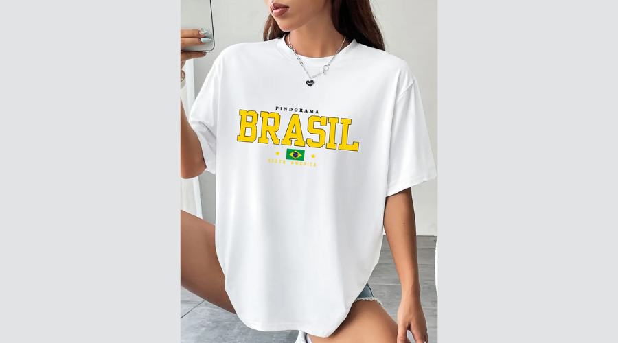 BRASIL Letter Print Drop Shoulder T-shirt