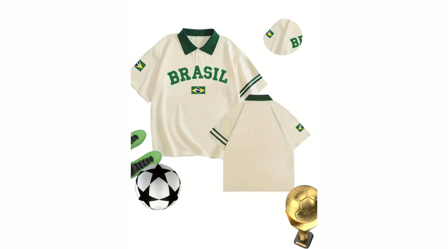 Brazilian Flag Print Polo Shirt