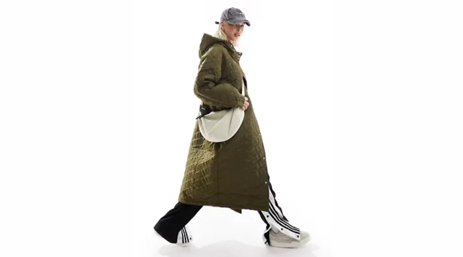 Collusion lightweight padded longline jacket with hood in khaki