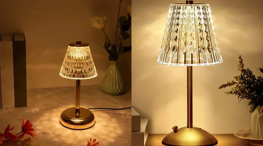 Crystal Dimmable Rechargeable Lamp With 3 Colors LED Touch Nightstand Lamp