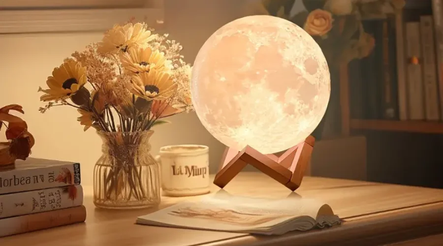 Moon Shaped Lamp For Bedroom- Moon Night Light With Wooden Stand