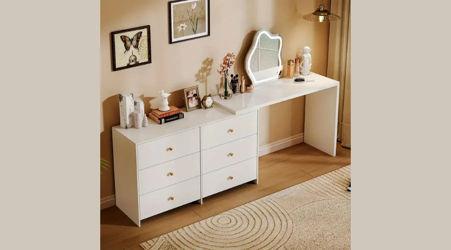 White Modern Corner Makeup Vanity Table