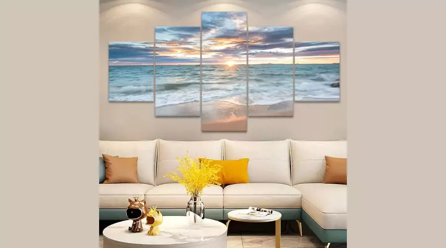 Beautiful Sunrise Canvas Poster Wooden Framed, Beach By The Seaside