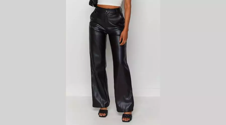 PU Leather Solid Colour Straight Leg Women’s Pants