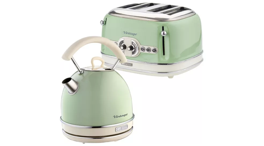 ARIETE Vintage ARPK40 4-Slice Toaster & Traditional Kettle Bundle - Green