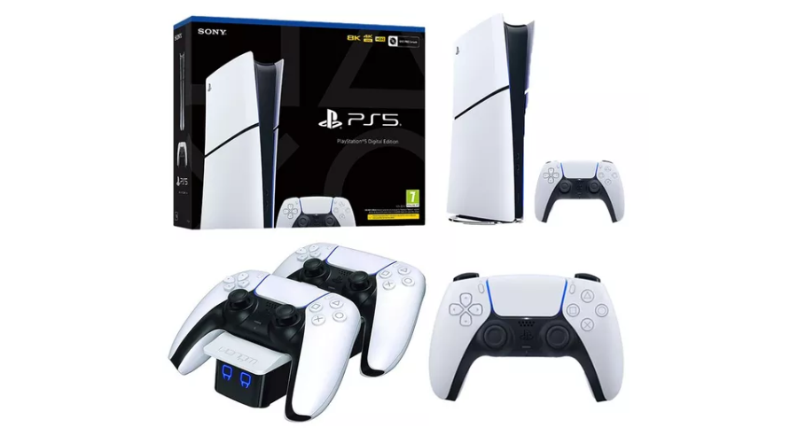 SONY PlayStation 5, PS5 DualSense Wireless Controller & PlayStation 5 Twin Docking Station Bundle - White