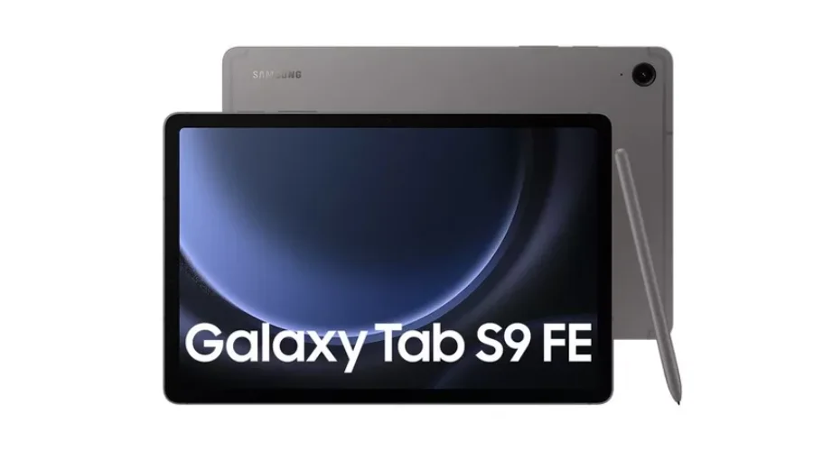 The SAMSUNG Galaxy Tab S9 FE Tablet in Grey features a 10.9" display and offers 128 GB of storage