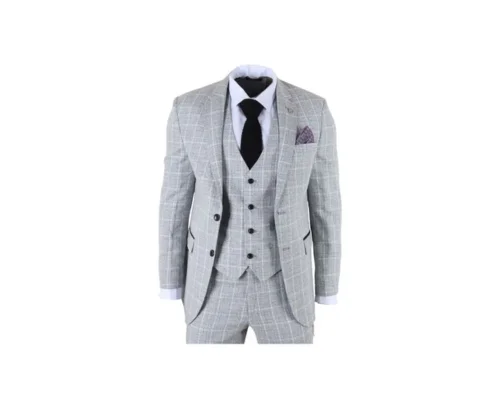 3 Piece Check Suit Tailored Fit Formal Dress Suits