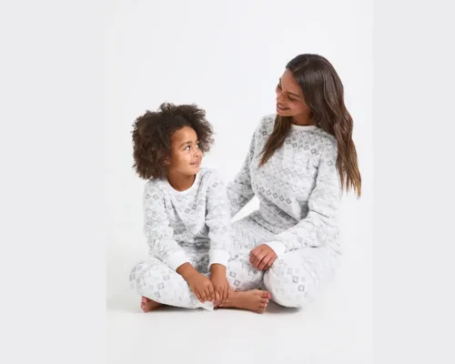 Kids Matching Family Fairisle Print Fleece Sweatshirt & Joggers Lounge Set