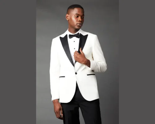 White Tailored Fit Peak Collar Tuxedo Jacket